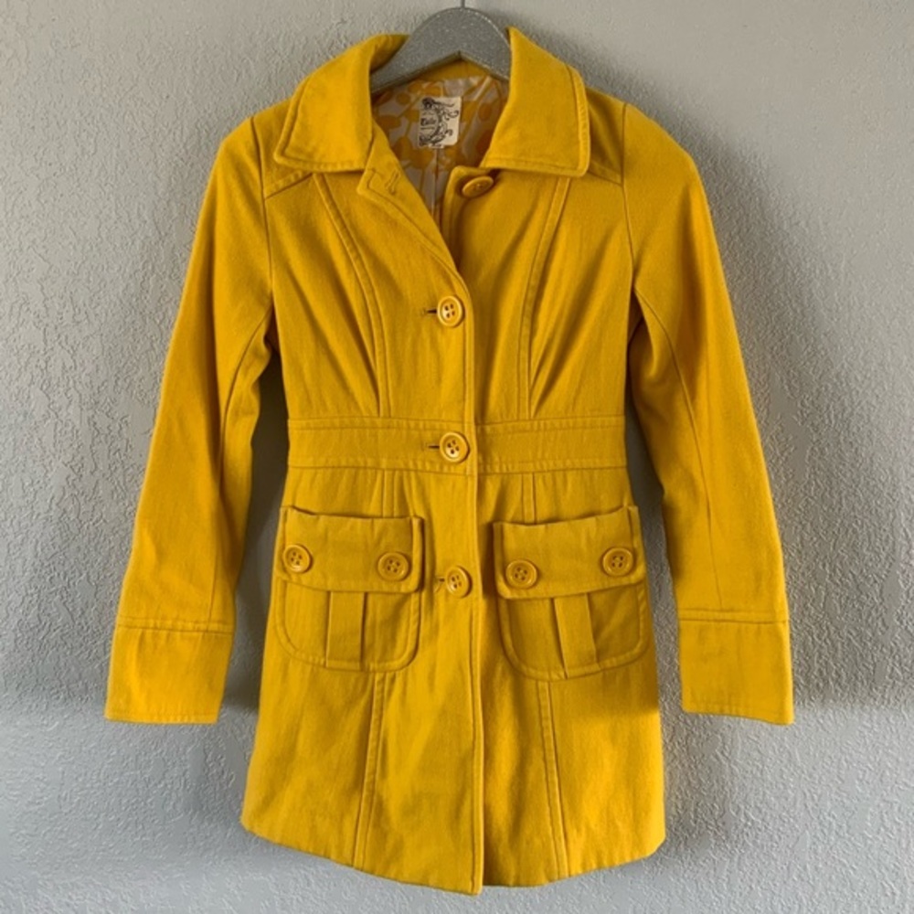 Tulle Yellow Fitted Pea Coat